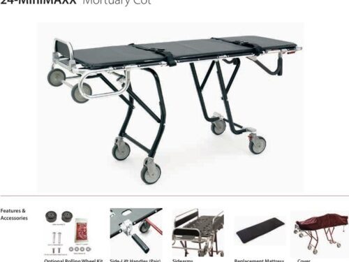 Mortuary wheeled stretcher with padded surface and collapsible frame for body transport