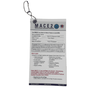 Badge-style MACE 2 tag with chain, used for Military Acute Concussion Evaluation (MACE 2).
