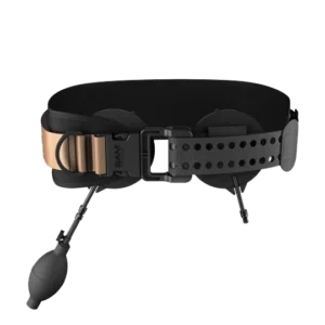 Wearable adjustable pneumatic head strap with two inflation bulbs at ends, used to apply controlled pressure around the head.